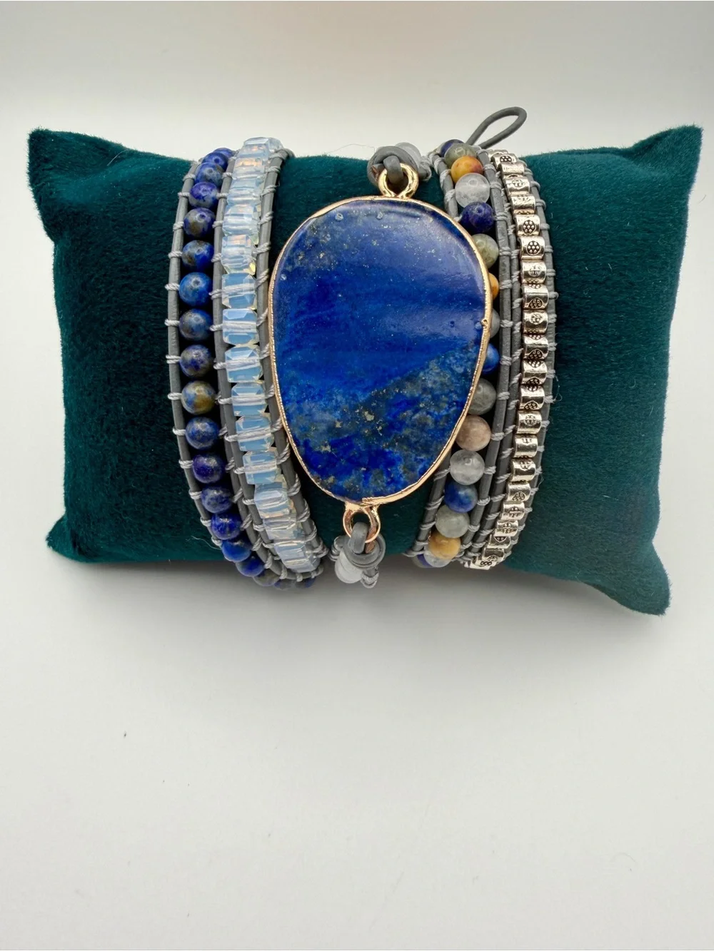 Artisan Lapis Blue Multi-Row Beaded Wrap Bracelet - Picture 3 of 10